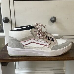 VANS Zahba Mid Skate Shoes Mens 7.5 White Gray Leather Suede‎ Skater Grunge EUC